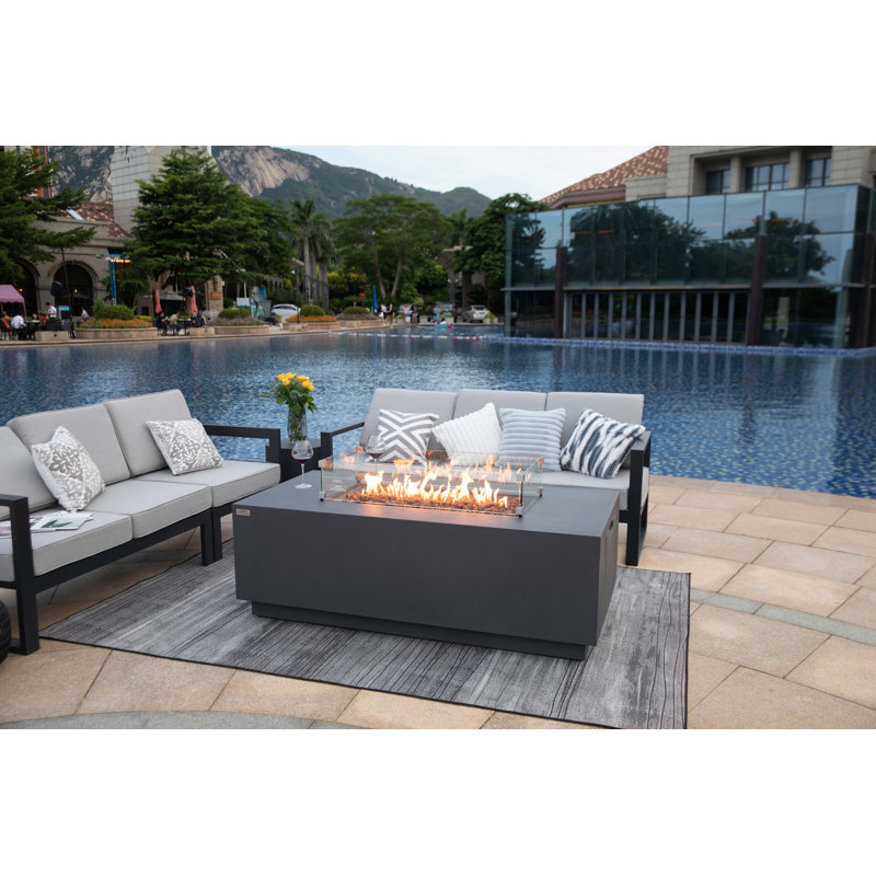 Sedona 66" Concrete Outdoor Fire Pit Table Bundle with Hideaway Propane Tank Holder Includes Wind Guard, Burner Pan Lid, and Cover