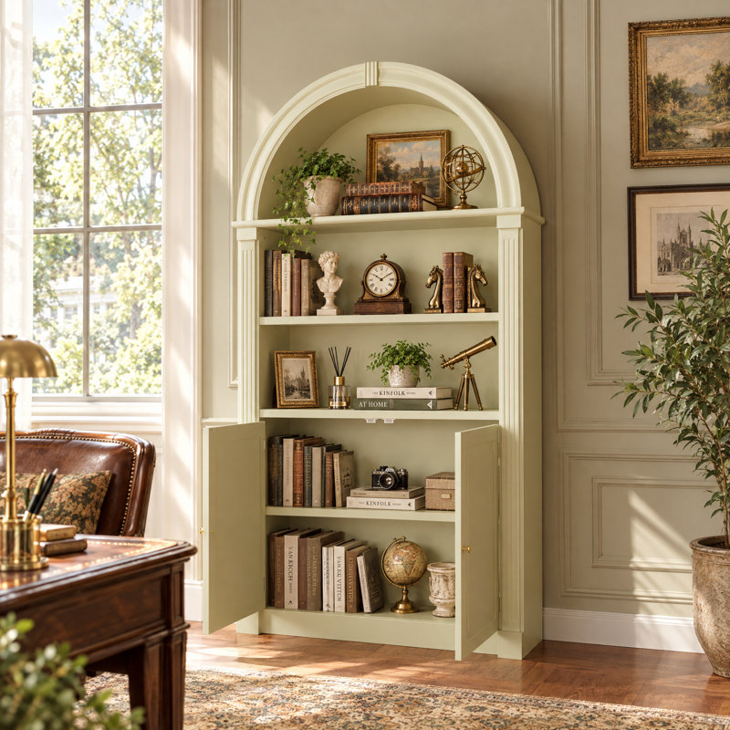 Armoire en arc avec tablettes ouvertes