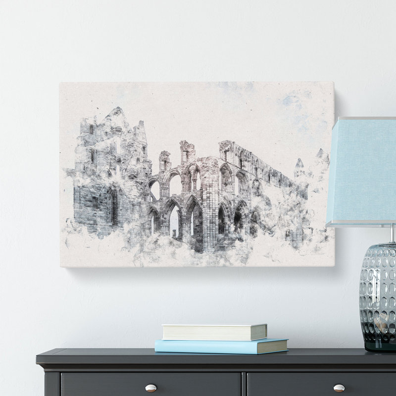 Ruins Of Whitby Abbey In England Watercolour - Wrapped Canvas Print, 35cm H x 50cm W x 3cm D
