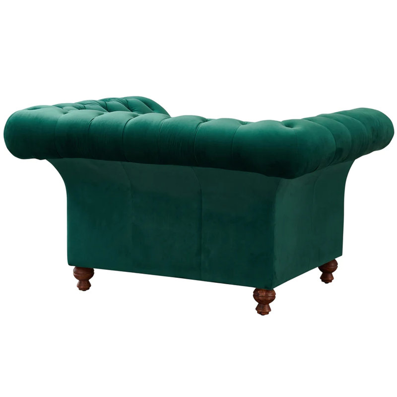 Peppie Velvet Chesterfield Chair, Green Genuine Leather