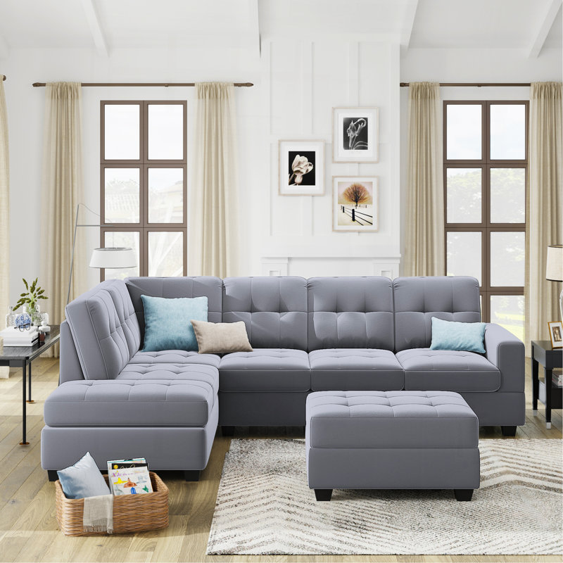 Canapé modulaire avec méridienne réversible, Velours gris antique