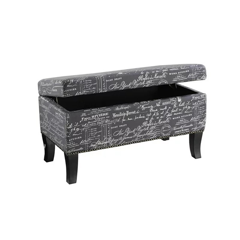 Pierro Upholstered Storage Bench, Gray Script