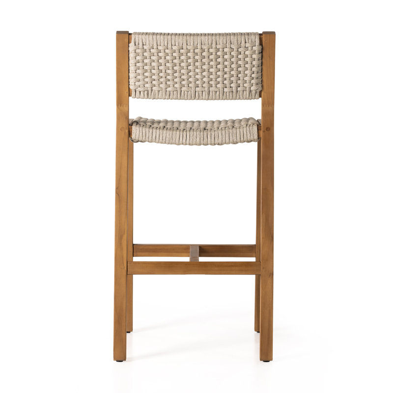 Delano Outdoor Teak Bar Stool, Natural Teak, Ivory Rope, Bar Stool (29" Seat Height)