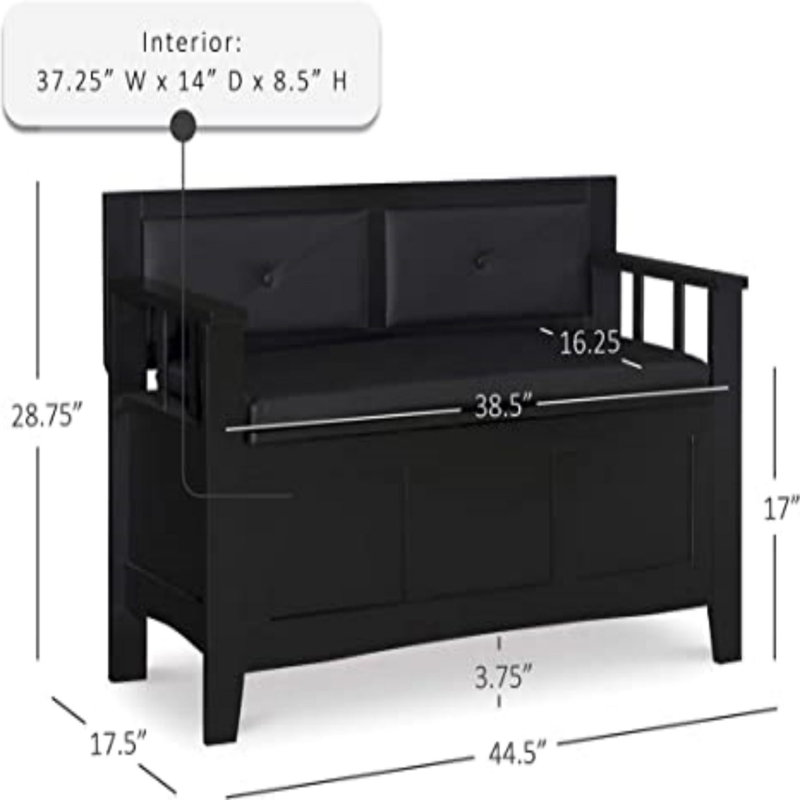Upholstered Storage Bench, Black