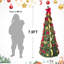 Arbre de Noël escamotable 7,5 pi avec 200 lumières UL blanc chaud, 80 accessoires festifs, décor rouge et or, idéal pour une décoration rapide dans de petits espaces.
