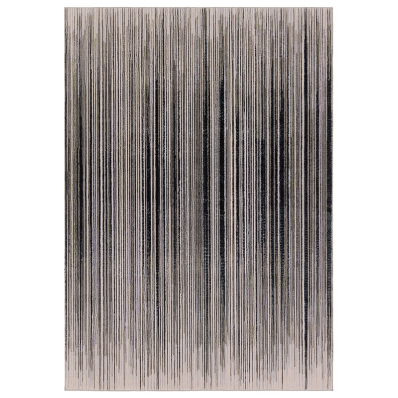 Tapis rayé tissé à la machine en gris / crème, Tapis de couloir 3 pi 3 po x 12 pi