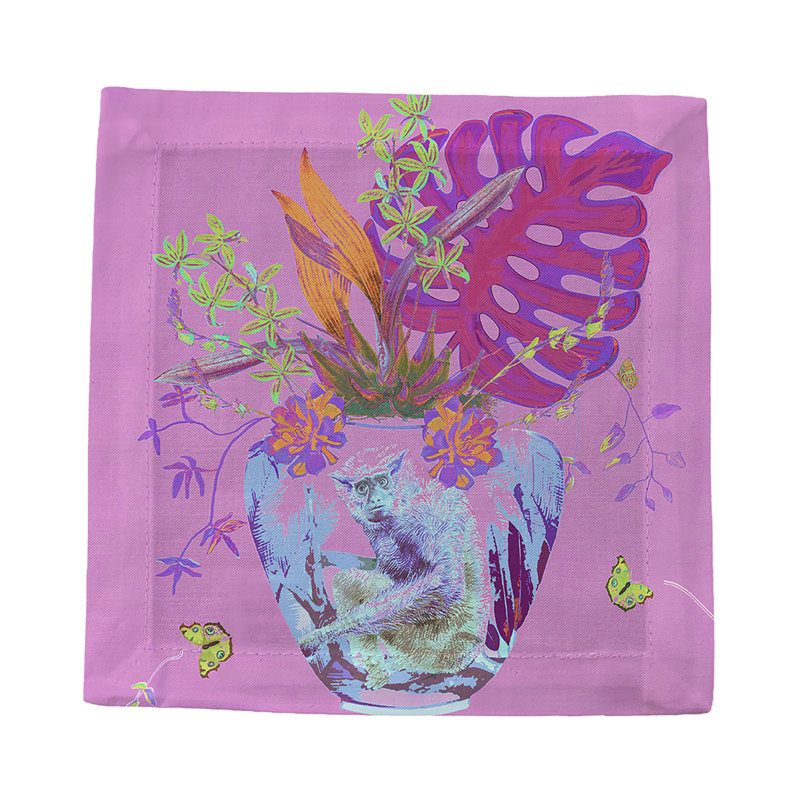 Monkey Large Jungle Cotton Sateen Cocktail Napkins, Sacha