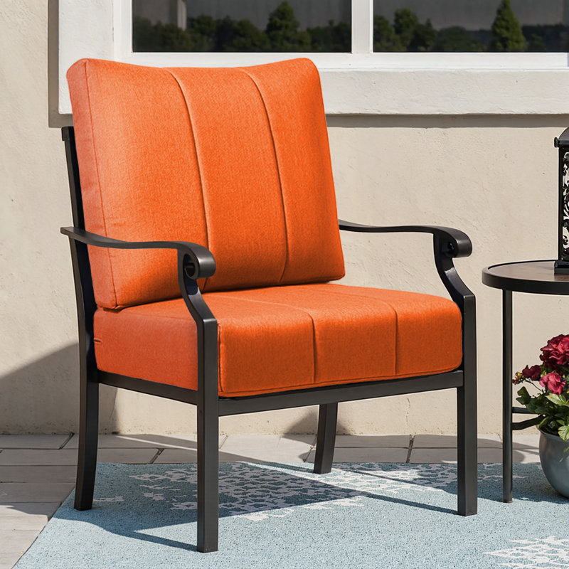 Forbell Outdoor Patio 6" Thick Seat & Back Furniture Cushion Set With Removable Cover, Orange, 3