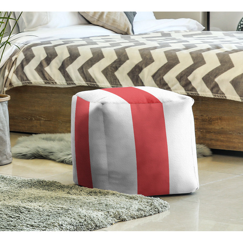 Repose-pieds cube rayures maryland, Blanc / Rouge