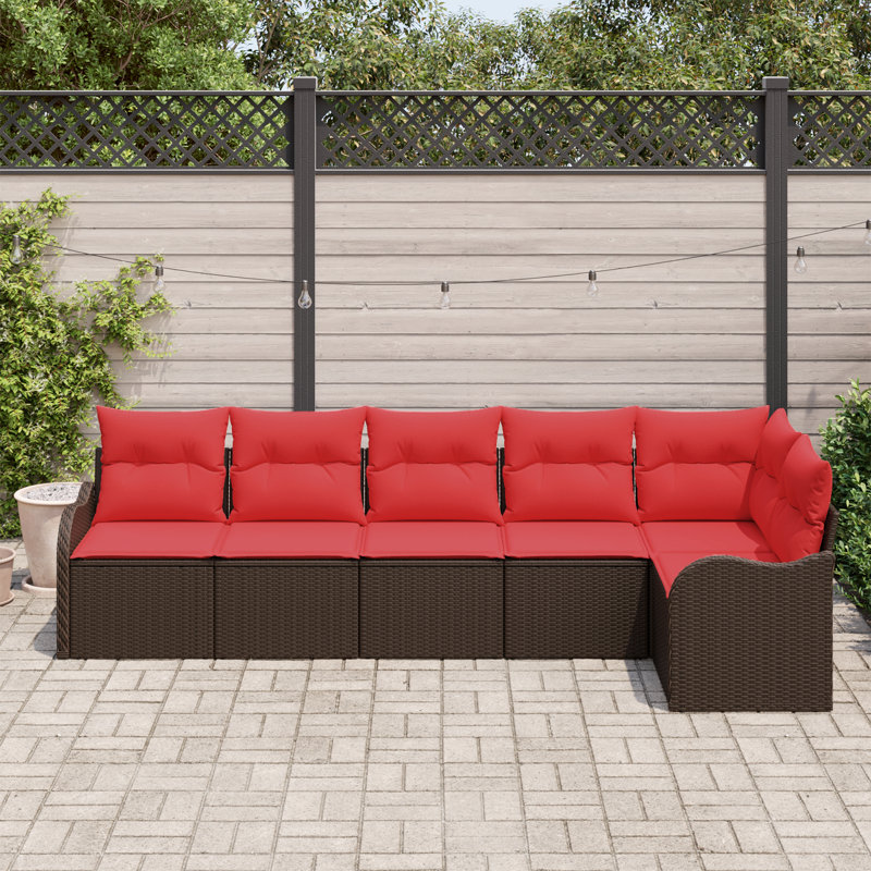 Ensemble de canapé de jardin vidaXL 6 pièces, Structure brune / coussin rouge