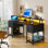 Bureau d'ordinateur de 47 po de largeur avec station de charge et lumières DEL, bureau avec 4 tiroirs en tissu et 2 tablettes de rangement