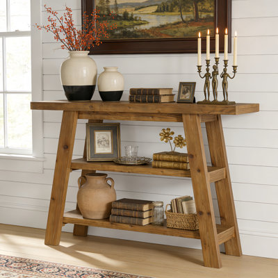 Console en bois massif, table d'entrée de style campagnard long de 47,24 po avec tablettes à 3 niveaux