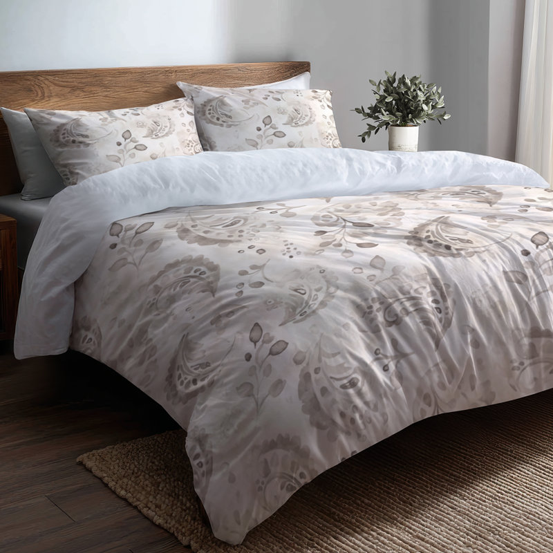 Ensemble de literie moderne 3 pièces - Ensemble de housse de couette à motif floral à motif cachemire gris