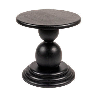 Round Mango Wood Bulbed Pedestal End Table