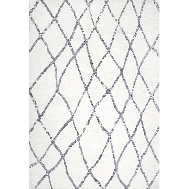 Aydan Moroccan Diamond Trellis Ivory/Gray Rug, Rectangle 7'8" x 10'