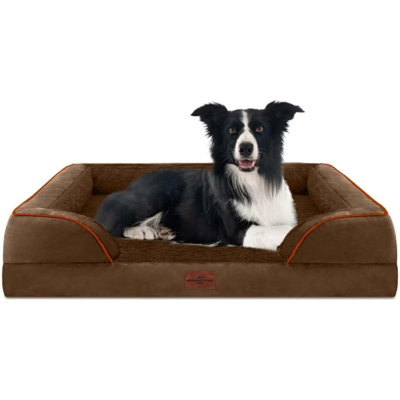 Grands lits pour chien en mousse orthopédique, lits imperméables pour chiens de grande taille, canapé-lit confortable et lavable avec housse amovible et fond antidérapant (grand, caramel)
