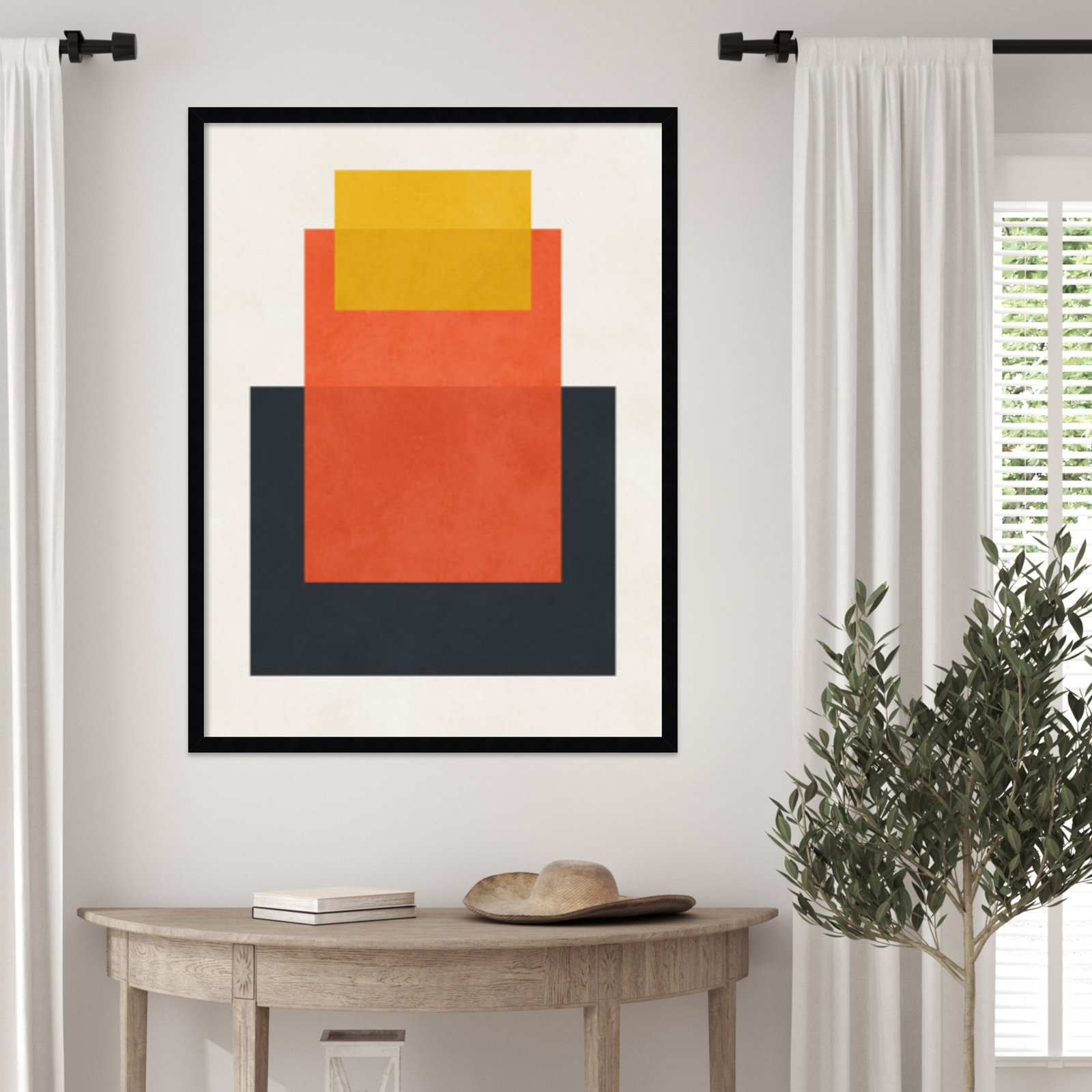 Overlapping Geometry 10 Print, 33" H x 25" W, Brown/Orange, Black