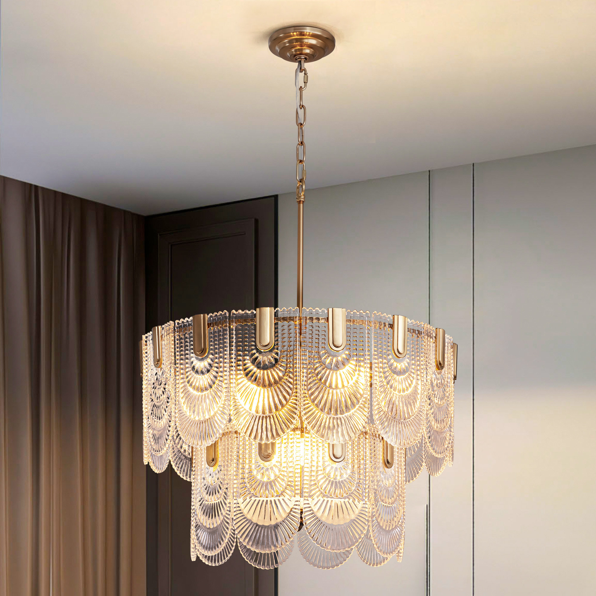 Mercer41 Lustre suspendu moderne en cristal doré K9 à 9 lumières ...