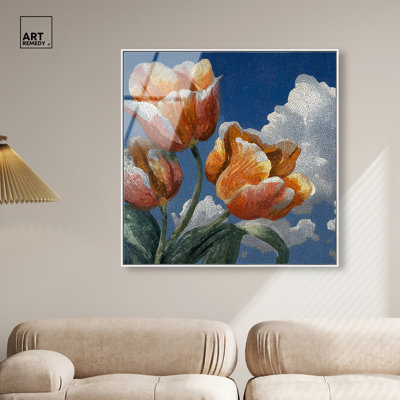 «Tile Tulipes I», impression murale encadrée à imprimé acrylique par Art Remedy, cadre argenté, 20 x 20