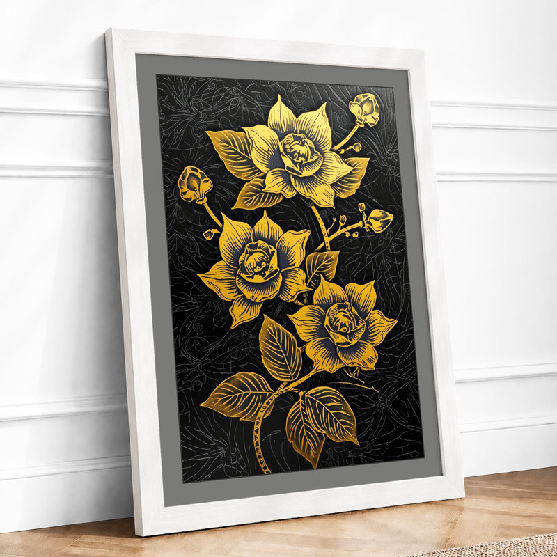 Golden Roses Botanical - Print, A1 - 84.1 x 59.4 cm, White