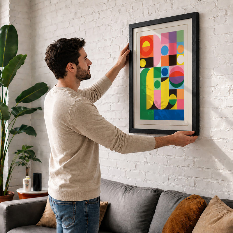 Colour Grid Geometric - Framed Print, A3 - 42.0 x 29.7 cm, Black