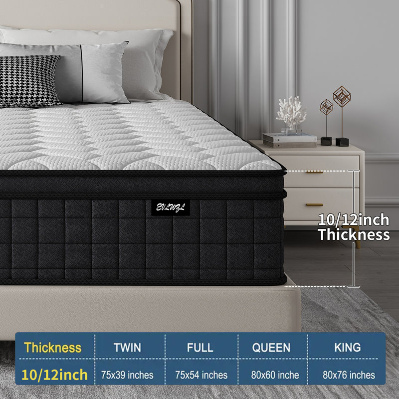 12''Medium Firm Hybrid Mattress – Pocket Springs, Motion Isolation & CertiPUR-US, Queen, 12"