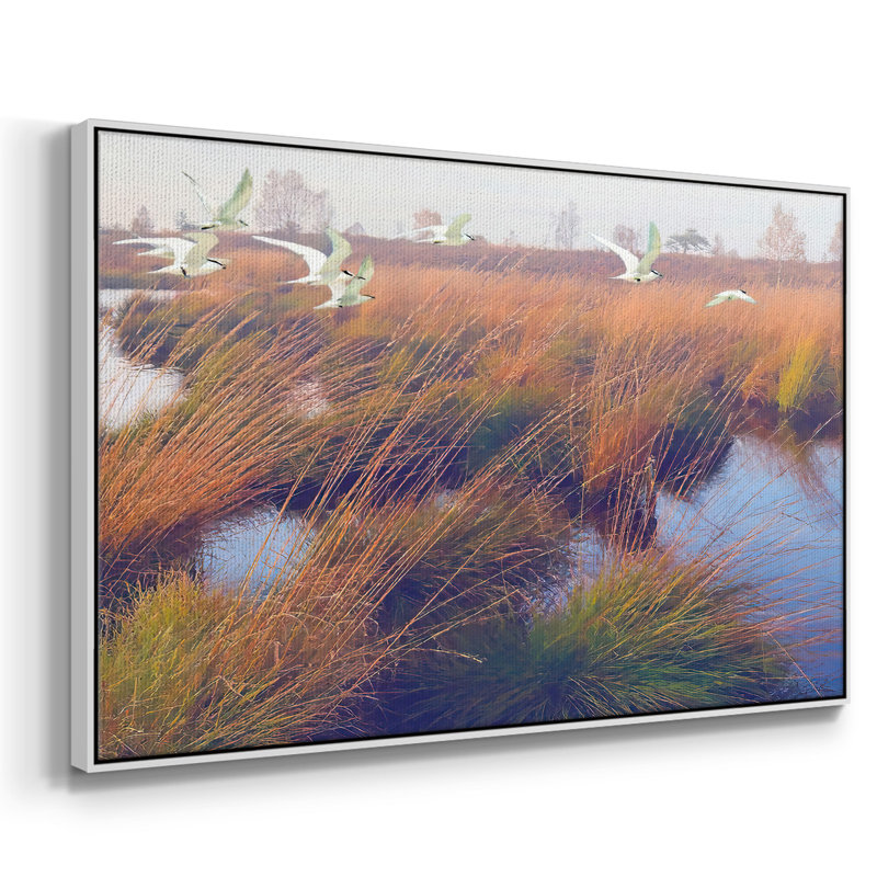 Marshland Hues II, peinture sur toile encadrée, H 27 po x l 41 po x P 2 po, Cadre blanc