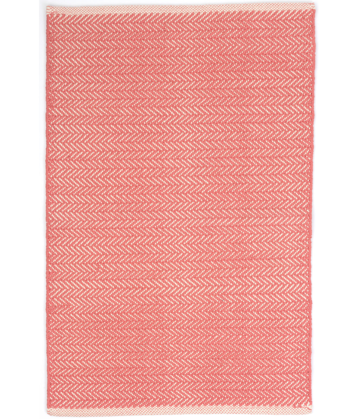 Herringbone Swedish Blue Hand-Woven Cotton Rug, Coral, Rectangle 5' x 8'