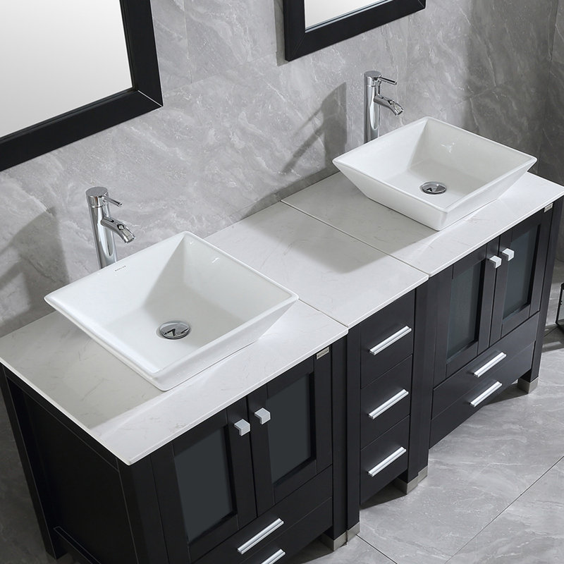 Cuvette de salle de bain carrée en céramique 16,54 "avec bonde escamotable