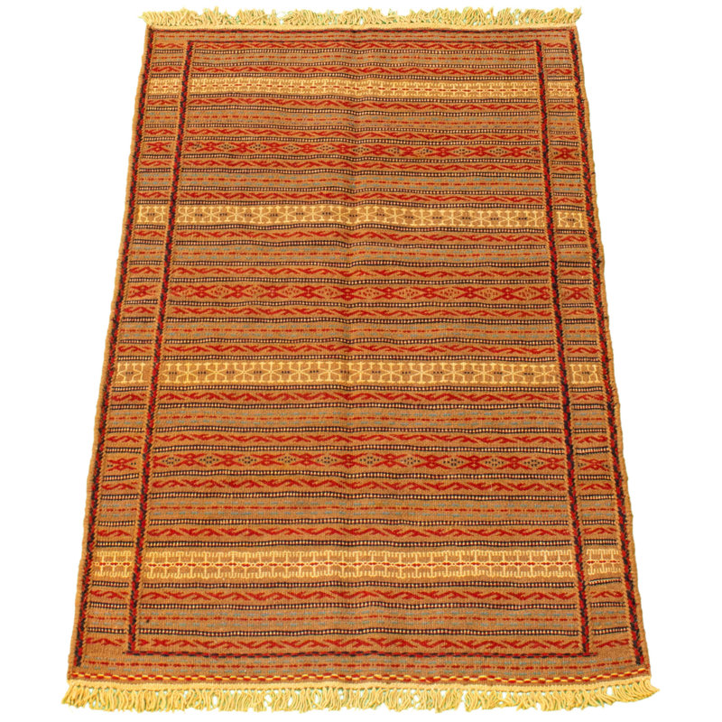 Tapis brun / rouge en laine fait à la main Kilim