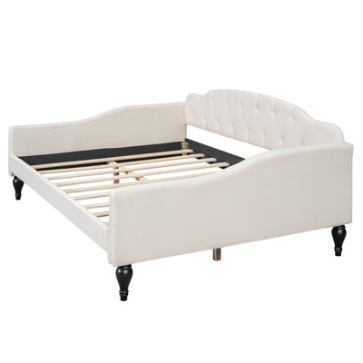 Full Size Upholstered Tufted Daybed, Beige