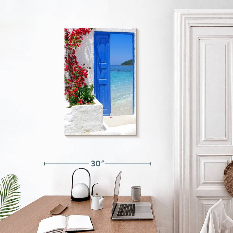 Porte grecque bleue, H 30 po x l 20 po