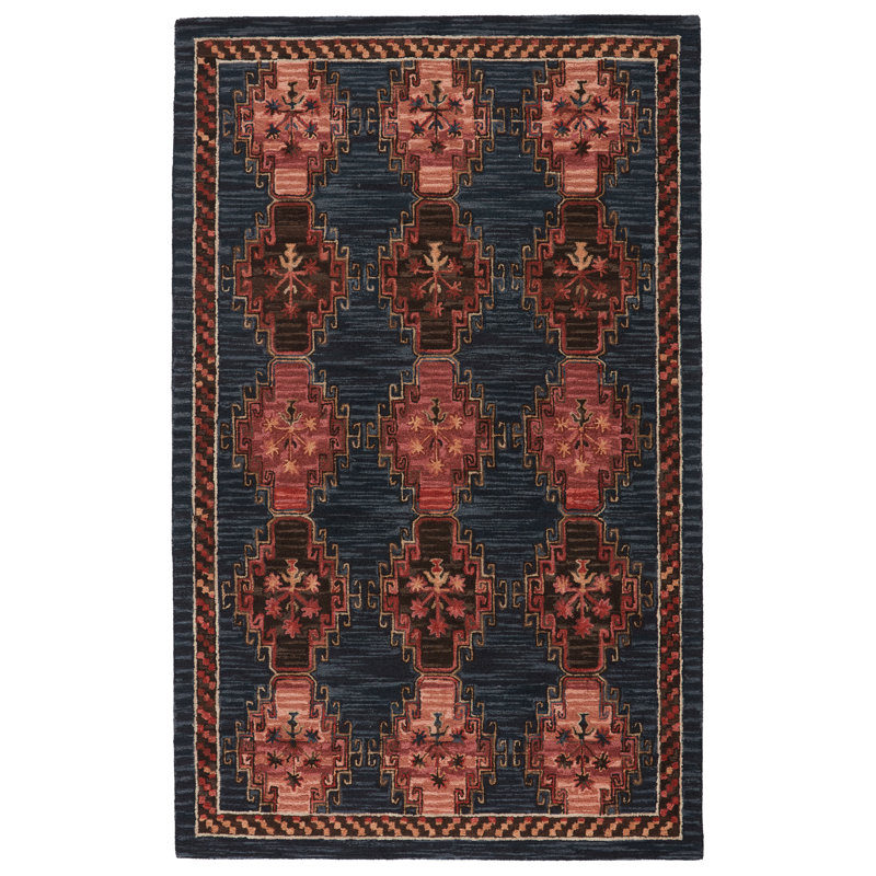 Tapis bleu foncé en laine touffeté à la main Rockford, Rectangle 8 pi x 10 pi
