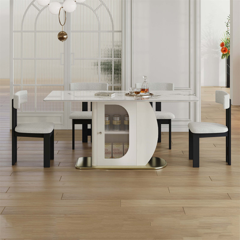 Ensemble de salle à manger moderne avec rangement pour 4 à 6 personnes, comprenant des chaises confortables, idéal pour les cuisines et les appartements
