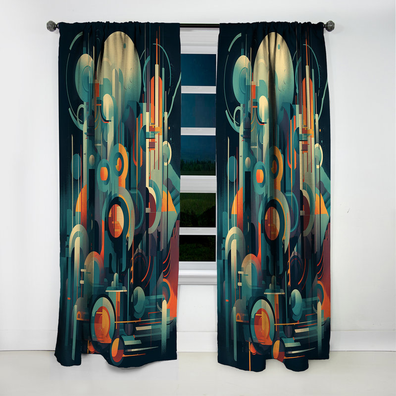 Vert et orange Mid Century Innovations I - Rideau occultant abstrait Mid-Century - 1 panneau, L 52 po x L 95 po