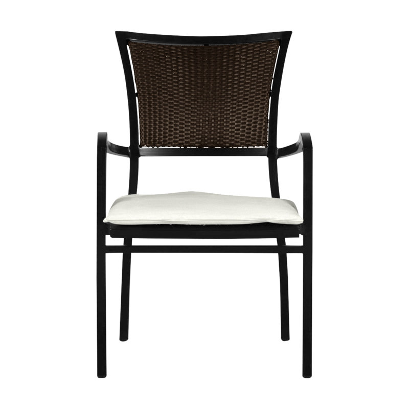 Aire Stacking Patio Dining Armchair With Cushions, Aire #2 Ancient Earth/Black Walnut, Welt, Natural White