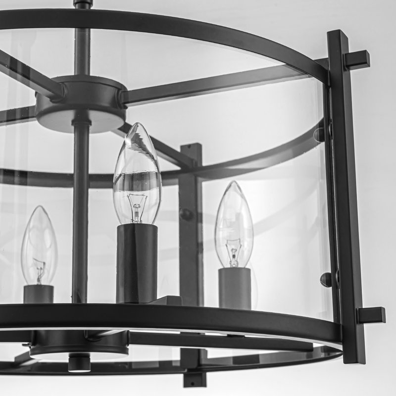 Plafonnier semi-encastré industriel moderne en verre transparent incurvé à 4 lumières 17,7 po