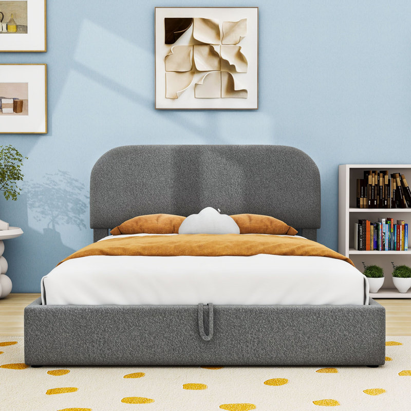 Lit plateforme tapissier Teddy, Gris, Double