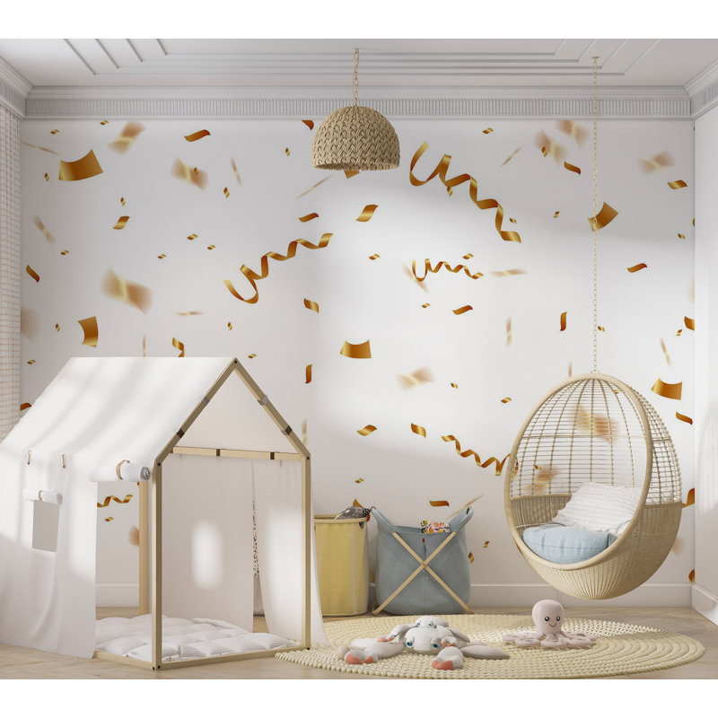 Murale pelez et collez de qualité supérieure - Célébration des confettis dorés, L 96 po x l 120 po
