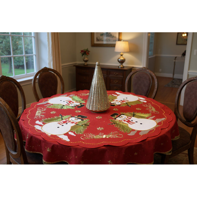 Nappe de Noël ronde de 86 cm (34 pouces) avec bonhommes de neige et volutes., 24 Inch Round