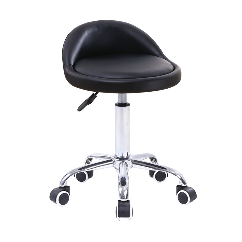 Backed Adjustable Height Ergonomic Lab Stool with Wheels, Black