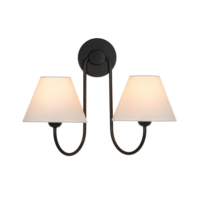 2 - Light Swoop Linen Fabric Shade Tapered Wall Light, Matte Black