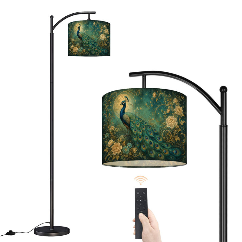 Lampe sur pied arquée avec abat-jour réglable, lampe sur pied majestueuse Paon, 3 températures de couleur, intensité variable, avec interrupteur au pied pour chambre à coucher