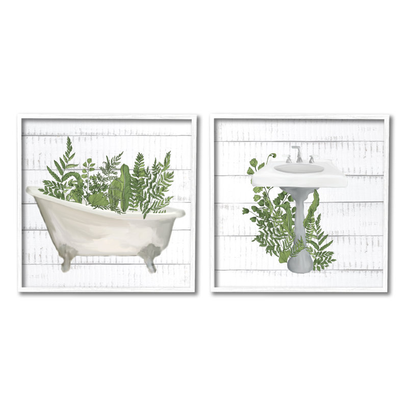 Fougères de baignoire de salle de bain Rustic Botanical Herbs par Kim Allen, L 24 po x H 24 po