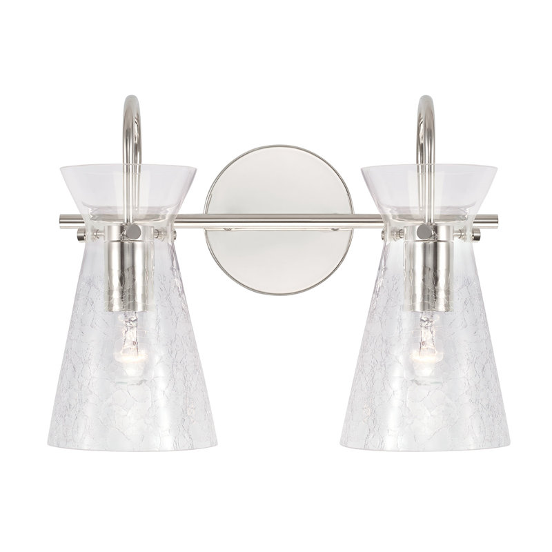 Polished Nickel 2-Light Vanity with Clear Crackle Glass