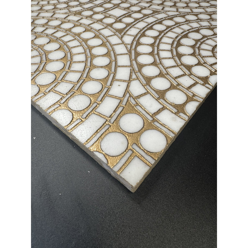 Radiant Gold Paint Etched Marble Tile