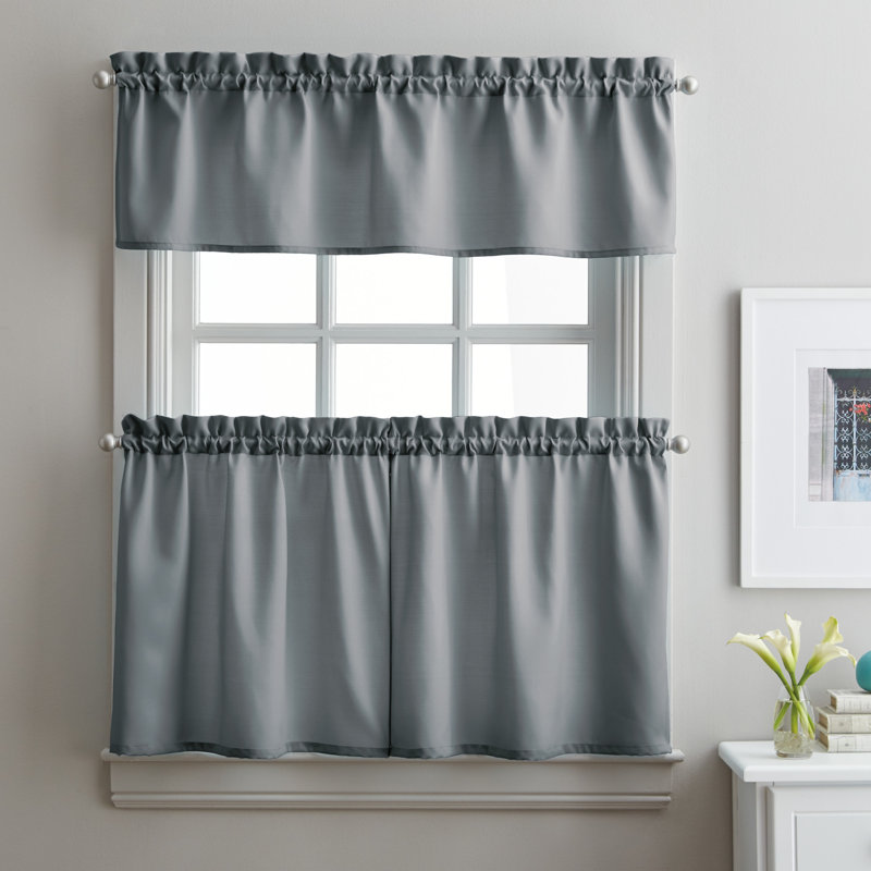 Quiroz Solid Colour Tailored Kitchen Curtain, Black