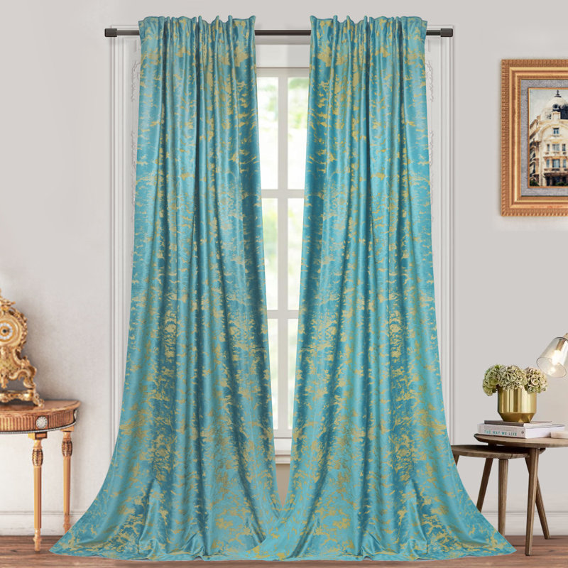 Kanab Velvet Room Darkening Curtain Panel Pair, 52" W x 84" L, Teal Blue
