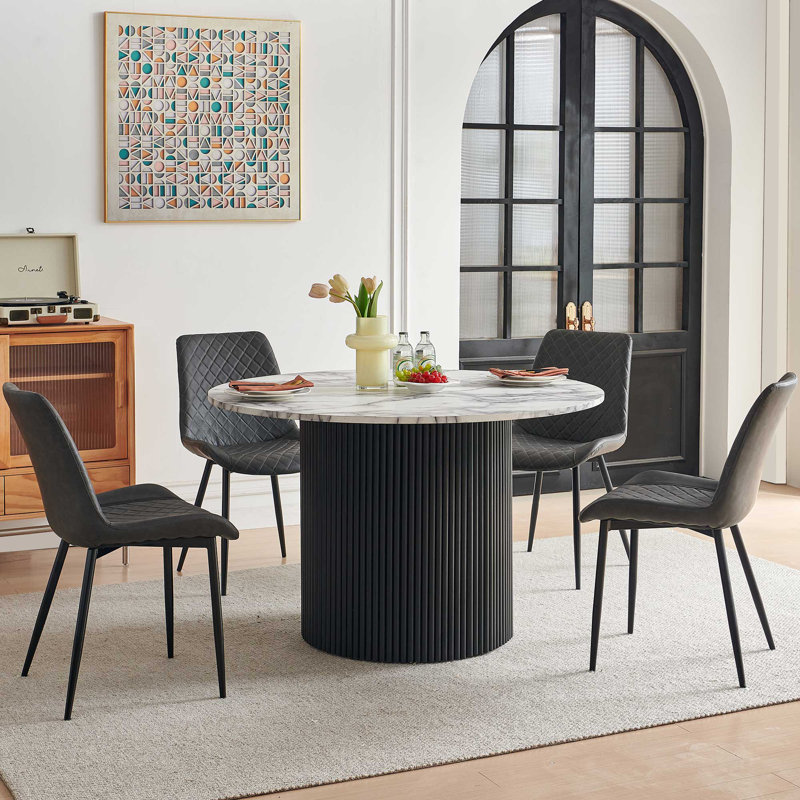 4-Person Dining Set, Dark Gray, White Marble
