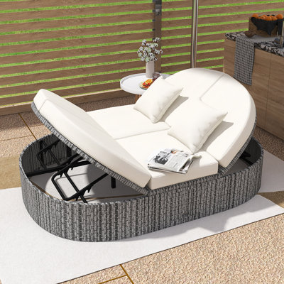 55.3'' Wicker Patio Outdoor Daybed With Adjustable Backrests And Cushions